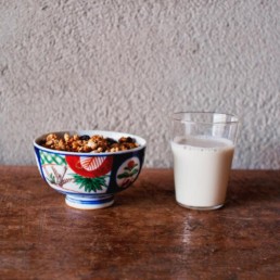 Saruya Hostel breakfast made of granola and soy milk